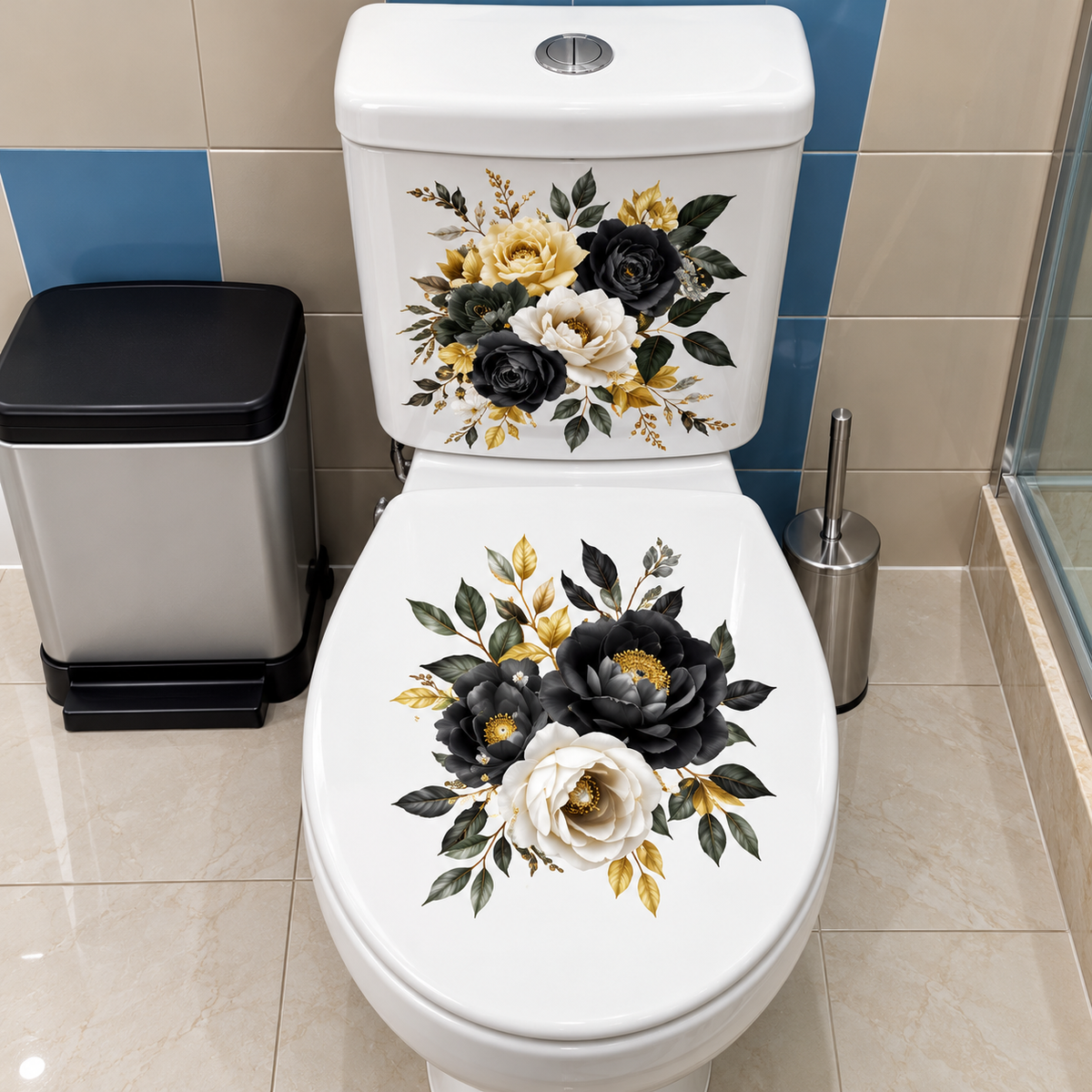 Adhesivos Florales Decorativos para Inodoro