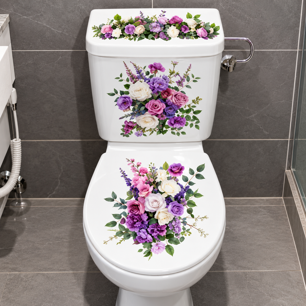 Adhesivos Florales Decorativos para Inodoro